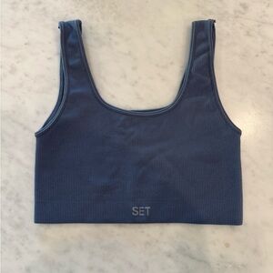 set active blue ribbed sports bra